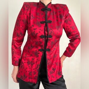 Vintage Satin Asian Print Velvet Evening Party Blazer Jacket Women’s RM Richards